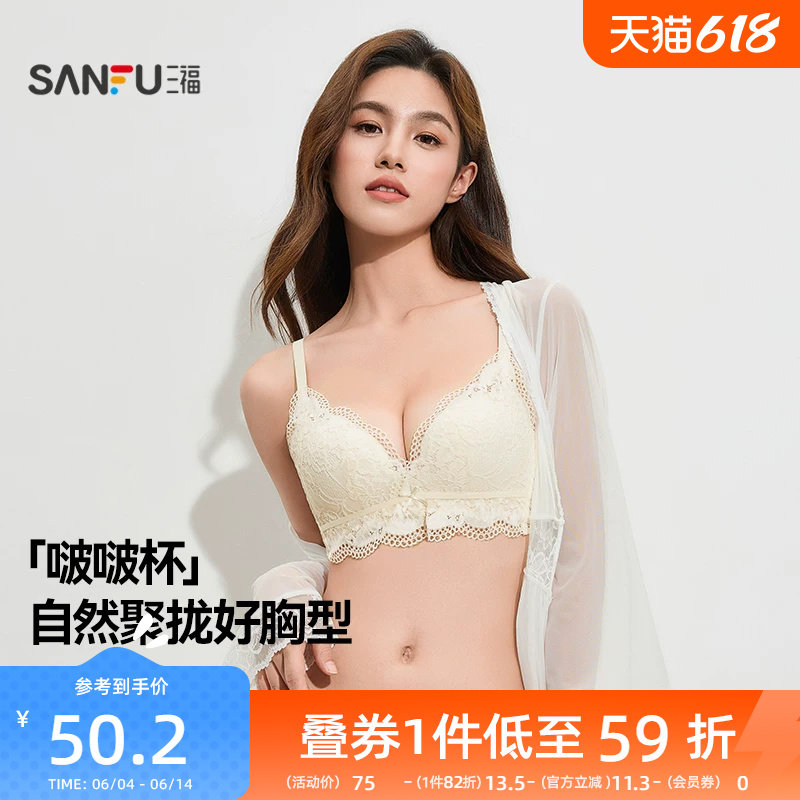 三福小胸聚拢文胸女款浪漫蕾丝侧收无钢圈升杯法式性感纯欲内衣女