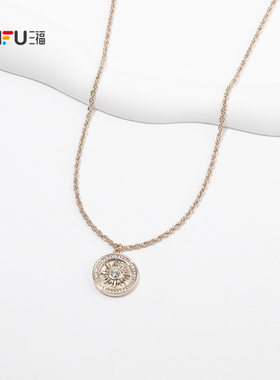 三福休闲质感咖啡金短项链单条 时尚优雅首饰配饰链条850904