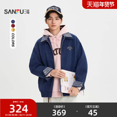 三福2026春季 外套516575 绒里格纹翻领夹克趣味麂皮工装 新款 男士