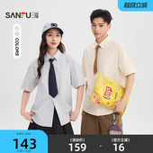 休闲上衣521210 可拆领带泡泡竖条纹短衬衫 三福2026夏季 男士