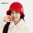 三福帽子简约休闲礼帽复古浪漫时尚 848333 红色显脸小盆帽2025新款