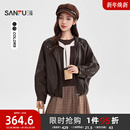 513300 复古宽松加绒保暖软皮衣夹克女装 三福皮衣外套2025新款 冬季