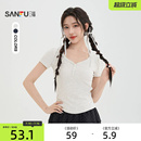 三福T恤女2026新款夏季简约休闲短袖夏天穿搭短款上衣女装523806