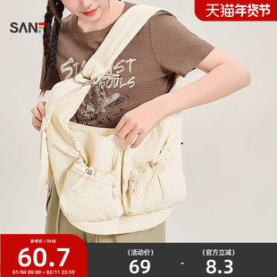 三福包包女款运动斜挎包女大容量多口袋单肩包休闲轻便型通勤包女