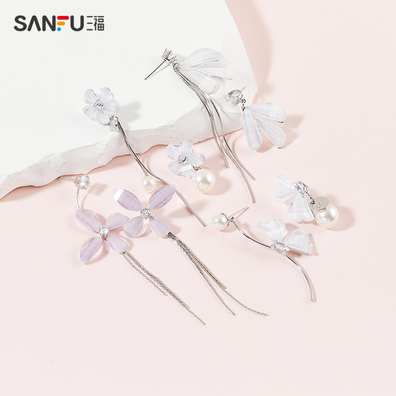 三福清新花园耳钉一对 气质时尚首饰耳环耳饰 840892