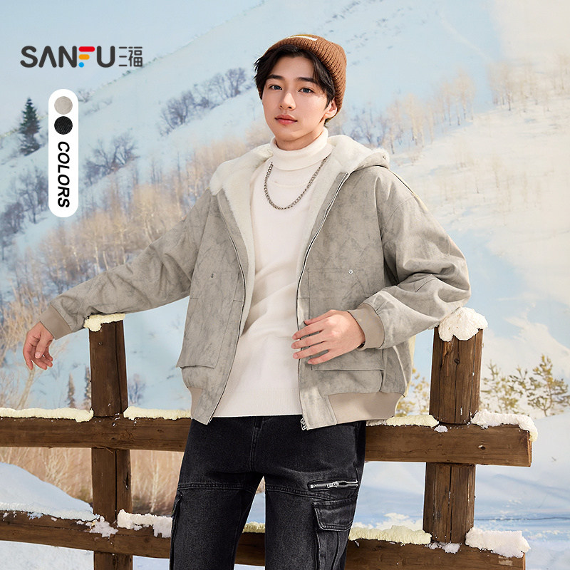 三福2025冬季男士时尚座山雕加绒夹克潮流休闲连帽保暖外套509831,男装,夹克,淘宝优惠券,粉丝福利购,淘宝优惠卷