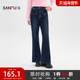 女2025新款 显瘦长裤 冬季 三福牛仔裤 深蓝色微喇裤 时尚 子女装 512843