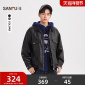 假两件PU皮衣夹克 三福2026春季 男士 潮流宽松翻领外套521792