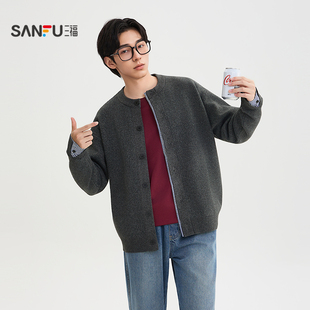 毛衣都市通勤宽松毛衫 三福2025秋冬季 格纹点缀开衫 男士 508140 新款