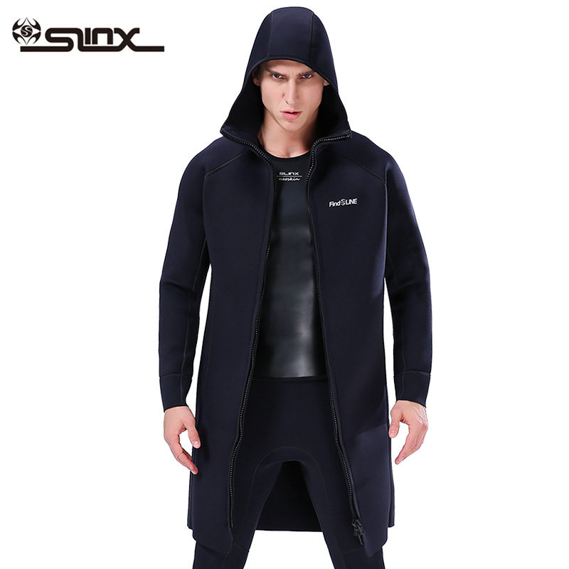 SLINX3mm潜水风衣加厚保暖防寒长袖连帽中长款潜水服外套骑行防风