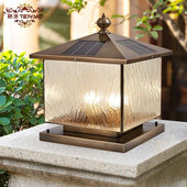 藤源全铜柱头灯太阳能庭院灯户外防水灯别墅大门柱子灯感应围墙灯