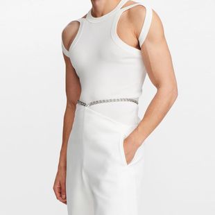 上衣小众T恤男Men 吊带带镂空针织背心欧美休闲修身 vest 个性 夏季