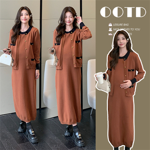 孕妇装2025新款冬装孕妈高级感穿搭两件套孕期不显怀连衣裙秋冬季