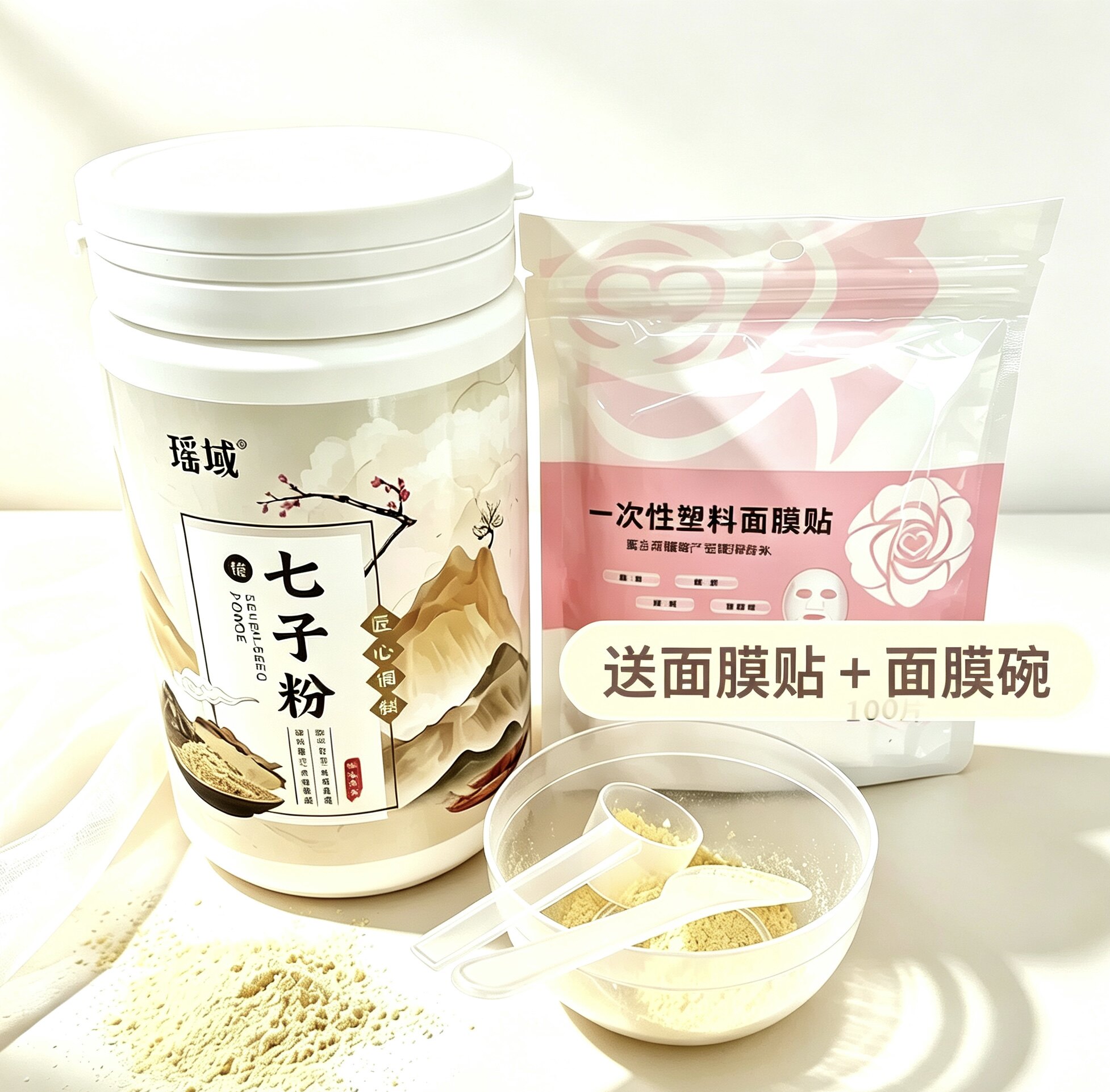瑶域七子白粉面膜粉500g 桶装水润保湿提亮纯露美容院护理软膜粉