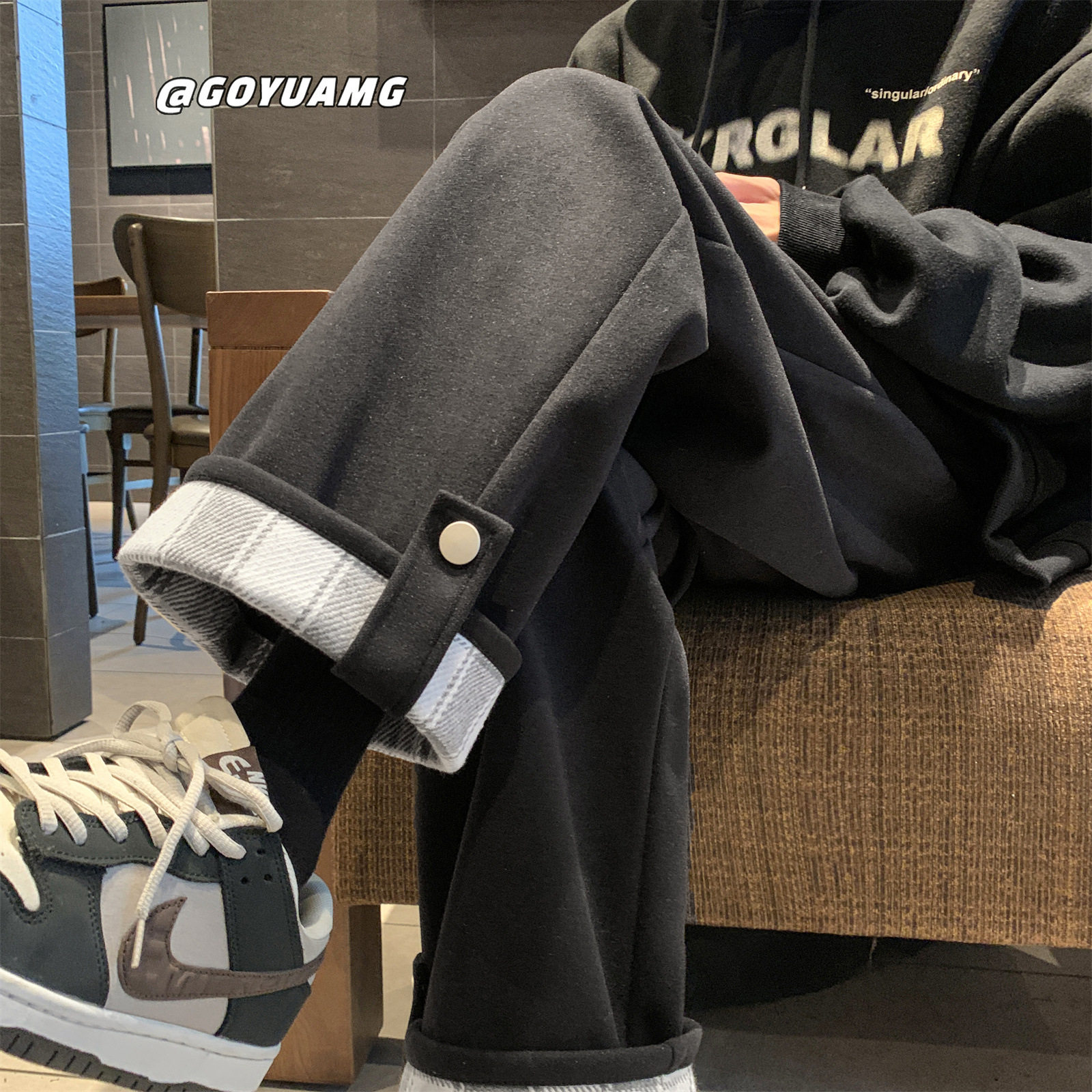 毛呢裤子男款秋冬季加厚潮牌高级感休闲长裤潮流直筒宽松阔腿裤