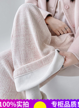 加绒休闲裤小香风高腰垂感百褶裤扎染阔腿裤暖暖条纹拖地软糯女潮