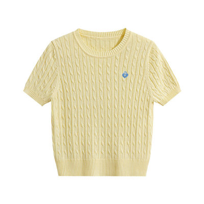 冰丝短袖复古麻花显瘦针织衫女