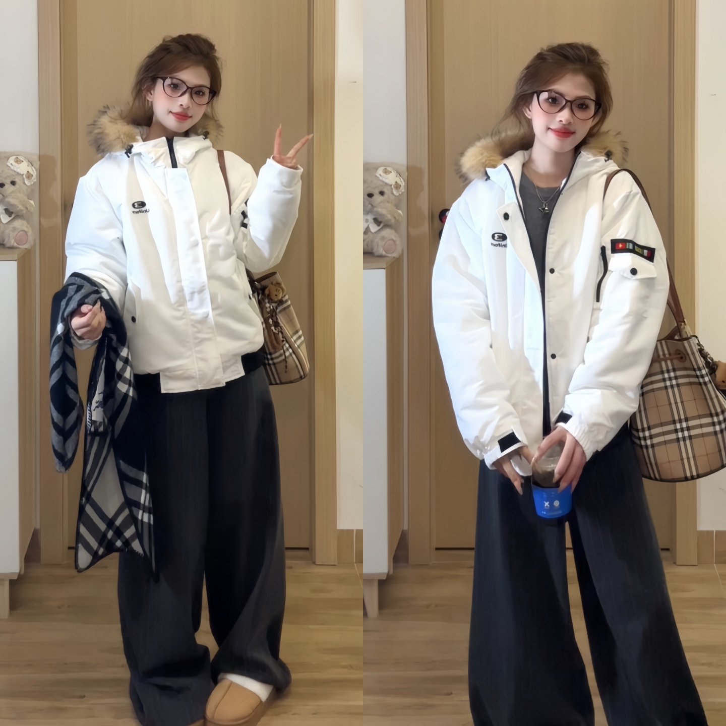 冬装羽绒棉服女款2025冬季新款加厚棉衣大毛领派克服韩系情侣棉袄