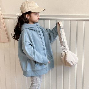 女童外套春秋款2026新款洋气儿童春装连帽童装卫衣加厚女大童开衫