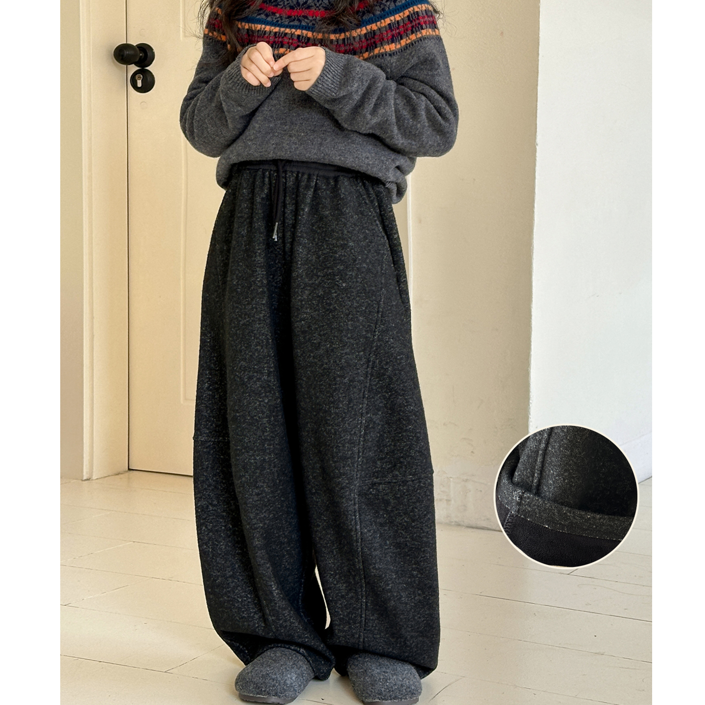 女童加绒裤子秋冬新款大童一体加厚初中生儿童休闲洋气冬季阔腿裤