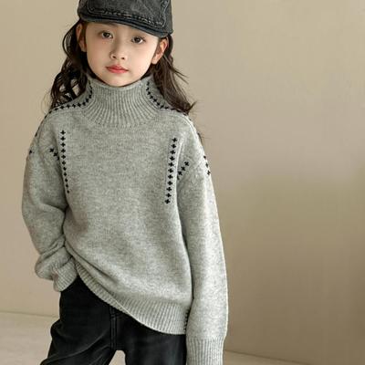 女童毛衣秋冬洋气儿童高领内搭针织衫冬季大童羊毛混纺加厚打底衫