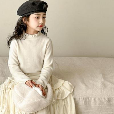 女童毛衣秋冬新款儿童白色半高领打底衫冬季羊毛衫混纺针织衫上衣