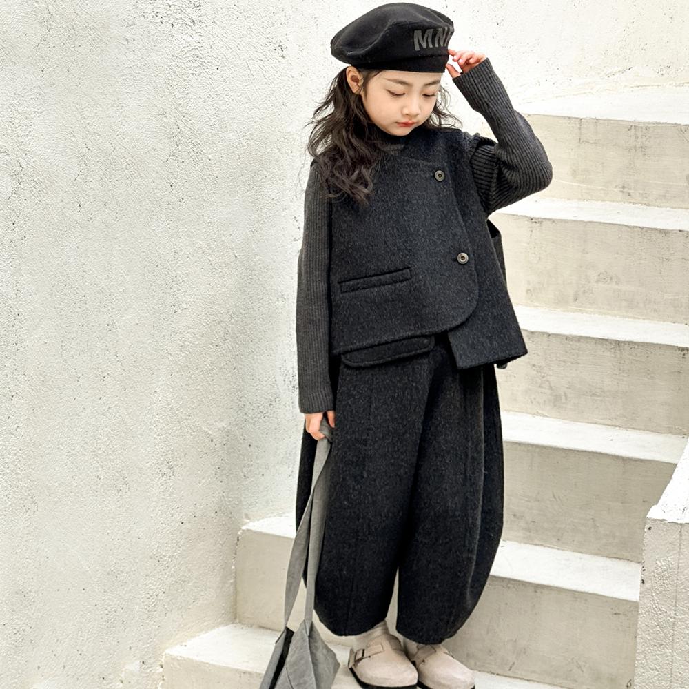 女童双面呢套装秋冬款2025新款儿童马甲裤子中大童洋气时髦两件套