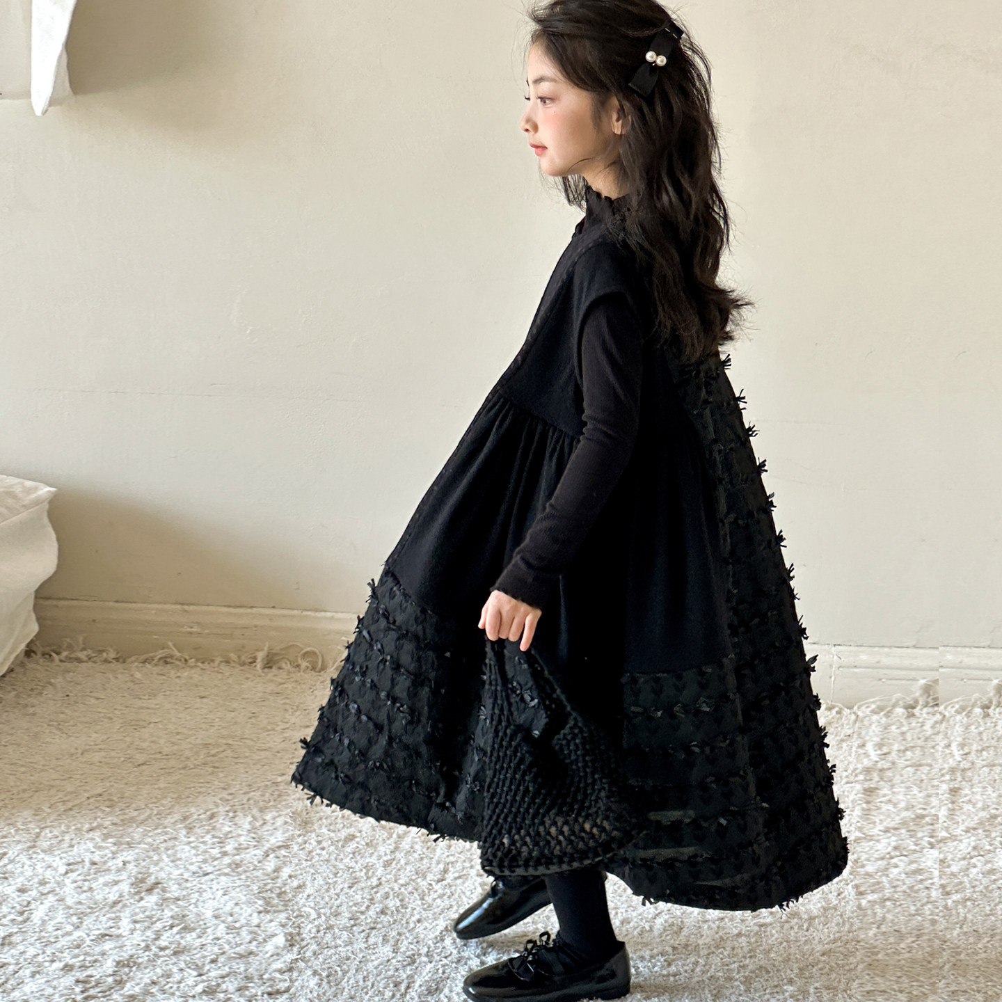 女童连衣裙春秋装新款儿童秋季初中生洋气超好看背心裙女大童裙子