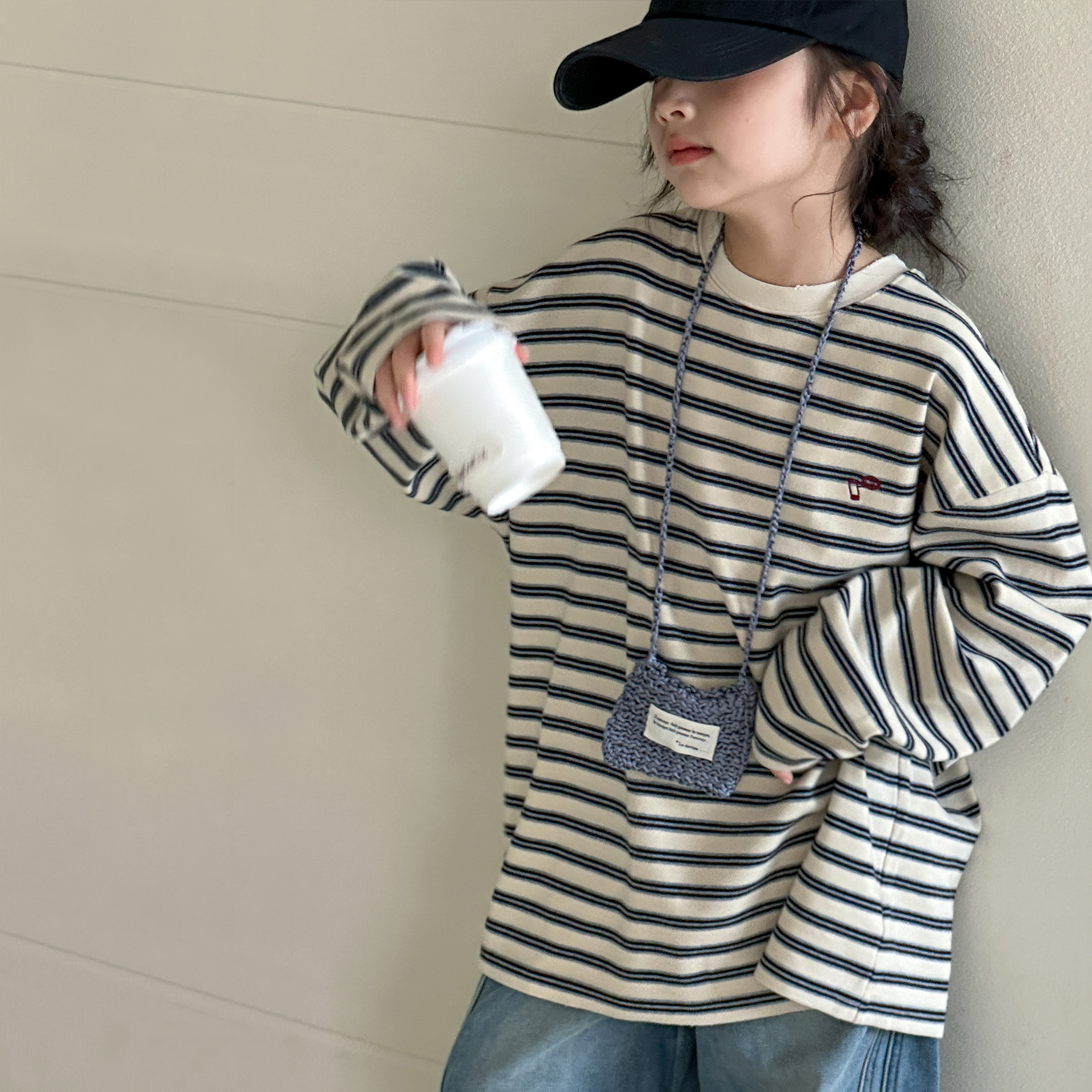 女童打底衫春秋款2025新款儿童长袖t恤洋气条纹德绒大童秋装上衣