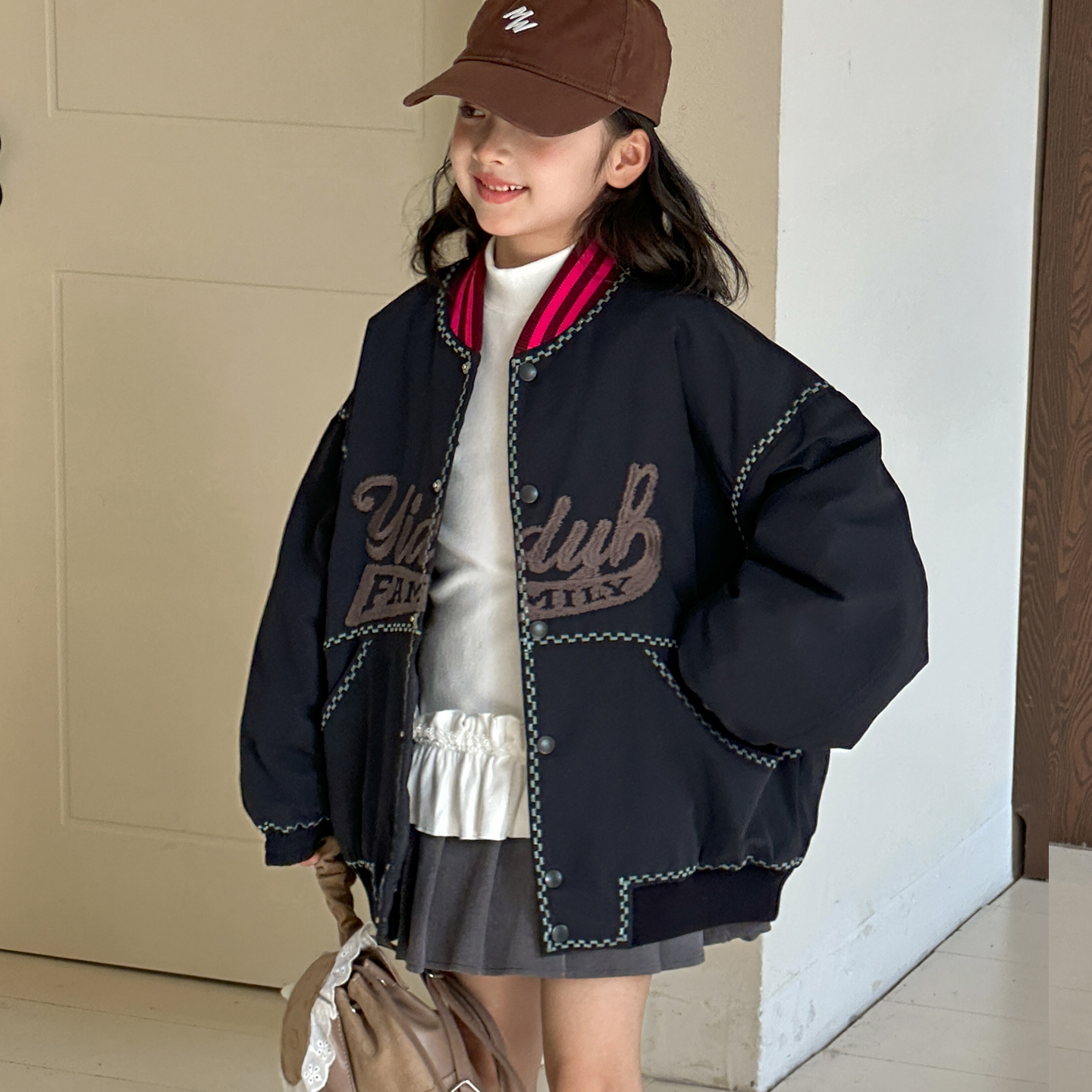 女童棉服外套秋冬季新款女大童加厚夹棉小香风保暖衣服儿童棒球服