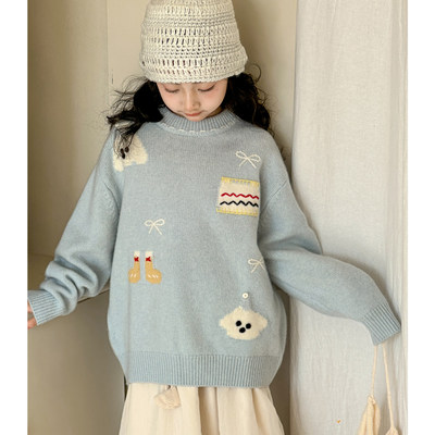 女童毛衣冬装新款儿童卡通上衣韩系穿搭女大童冬季好看加厚针织衫