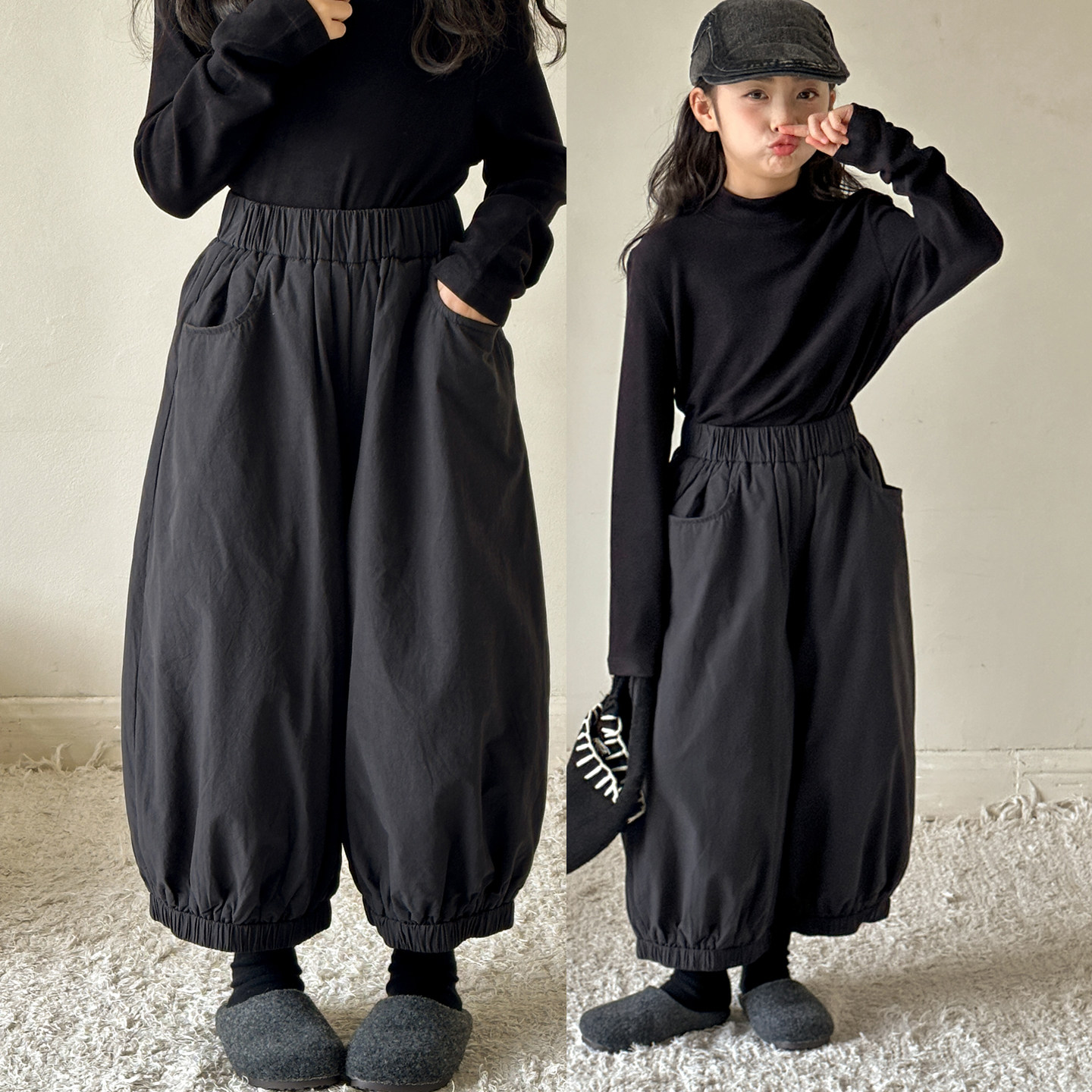 女童加绒裤子秋冬新款儿童初中生加厚保暖棉裤大童冬季束脚灯笼裤