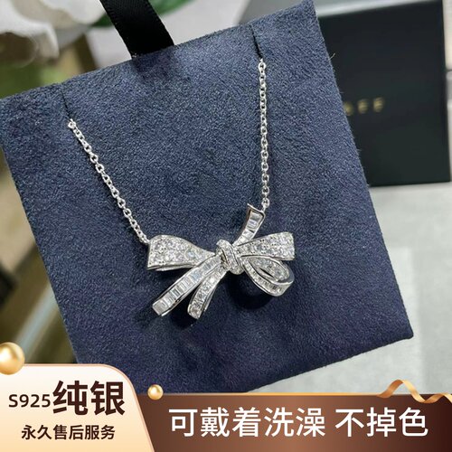 蝴蝶结镶钻项链纯银女