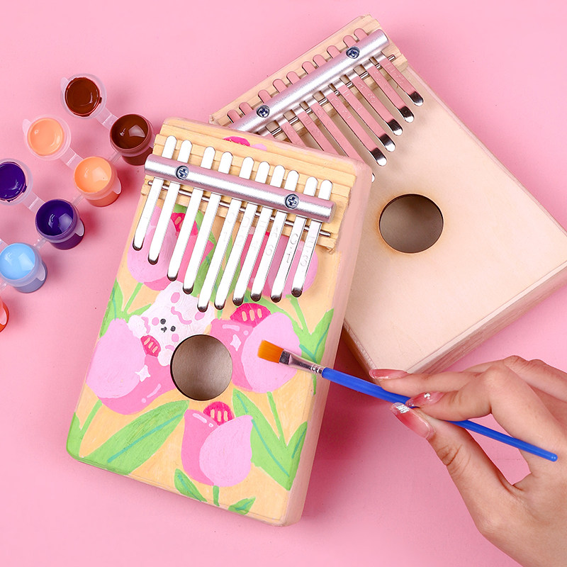 手绘空白diy拇指琴木质创意涂鸦卡林巴儿童节手工组装制作材料包