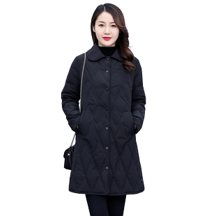 轻薄羽绒服女中长款2025年冬季新款工装修身设计感黑色女士外套