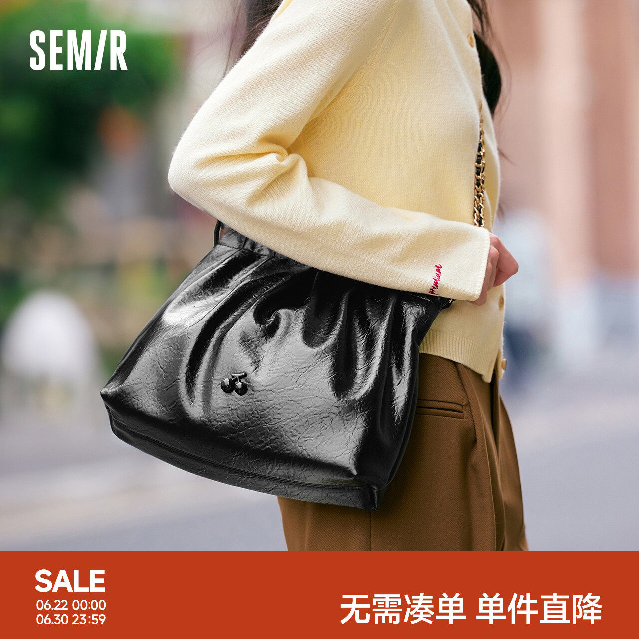 森马包包单肩包女垃圾袋托特包设计感褶皱菱格链条包大容量手提包