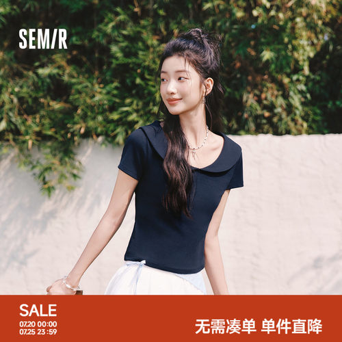 森马娃娃领正肩纯色短款POLO衫女