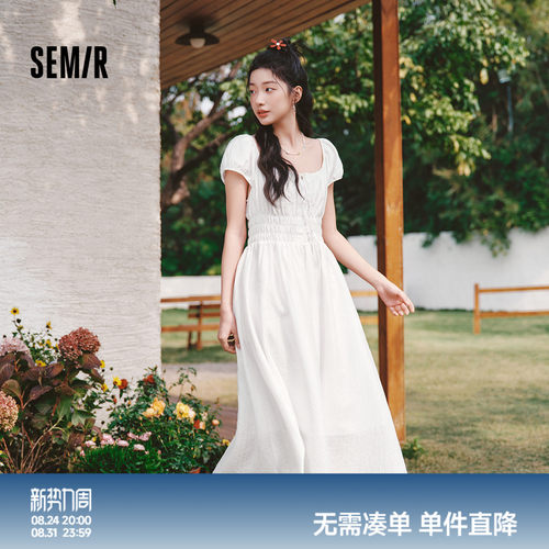 森马法式蝴蝶结肌理初恋连衣裙女