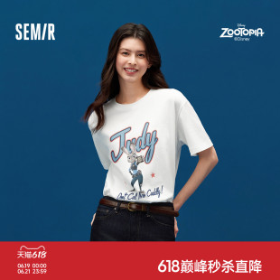森马疯狂动物城短袖T恤女夏季卡通印花落肩宽松个性女生炸街上衣