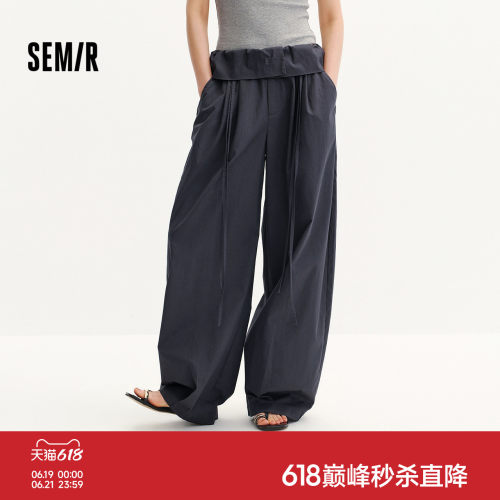 森马花边蝴蝶结宽松弯刀休闲裤女