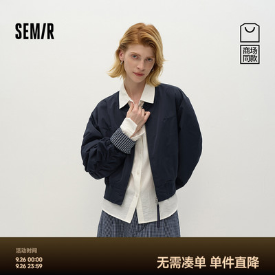 森马气质棒球领假两件宽松外套女