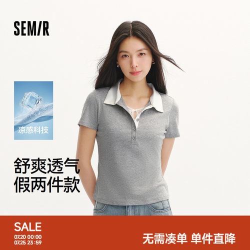 森马蝴蝶结假两件凉感POLO衫女