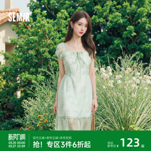 light 森马连衣裙女U领雪纺2025夏新款 碎花裙浪漫浅春系Dress