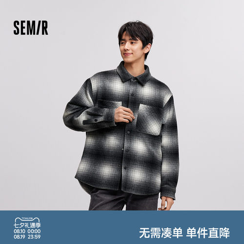 森马复古格纹夹克质感毛呢外套男