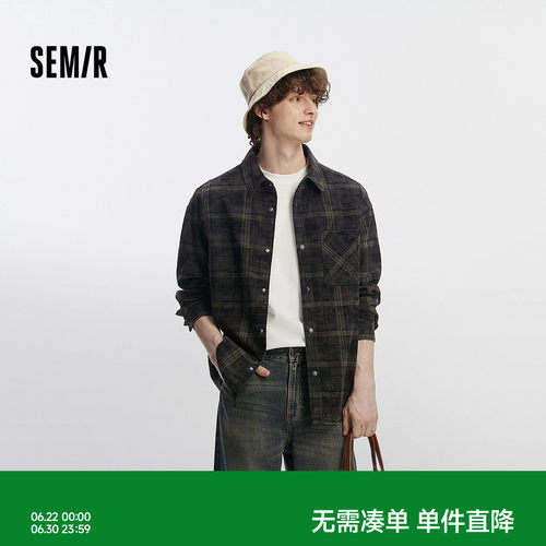 森马复古牛仔宽松翻领长袖衬衫男