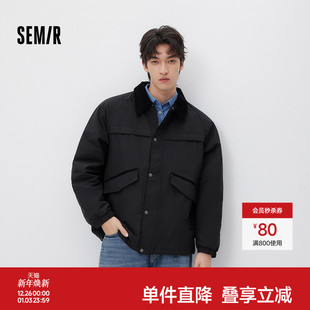 森马棉服男春季 撞色灯芯绒外套户外宽松翻领温暖轻盈上衣 轻质猎装