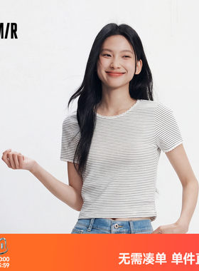 森马蕾丝花边紧身短款短袖T恤女