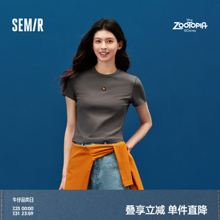 森马疯狂动物城短袖 显瘦休闲上衣小图正肩上衣内搭 T恤女短款 修身