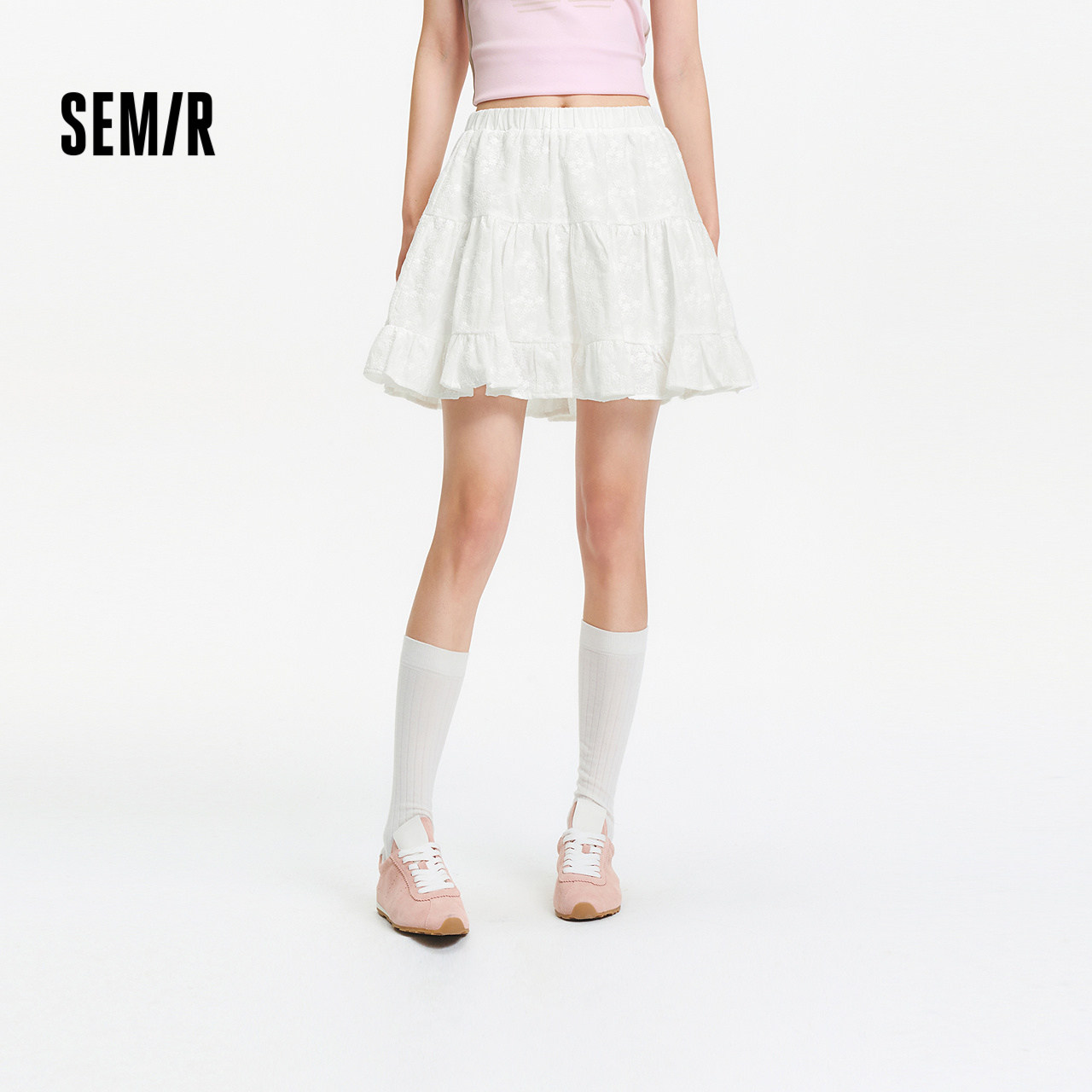 森马半身裙女夏重工绣花A字短裙松紧腰设计感浪漫俏皮可爱蛋糕裙