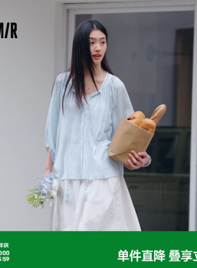 森马衬衫女夏季七分灯笼袖A字oversize肌理流苏2026新款文艺衬衣